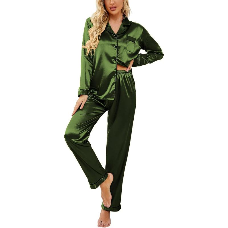 Solid Colored Satin Pajamas – Elegant and Comfortable Loungewear-Secret Slim Wear