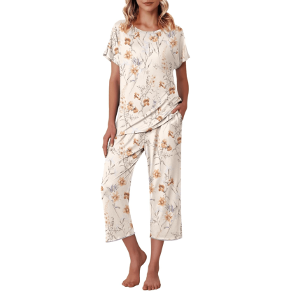 Floral Print Capri Pajama Set – Lightweight Comfort Design-Secret Slim Wear