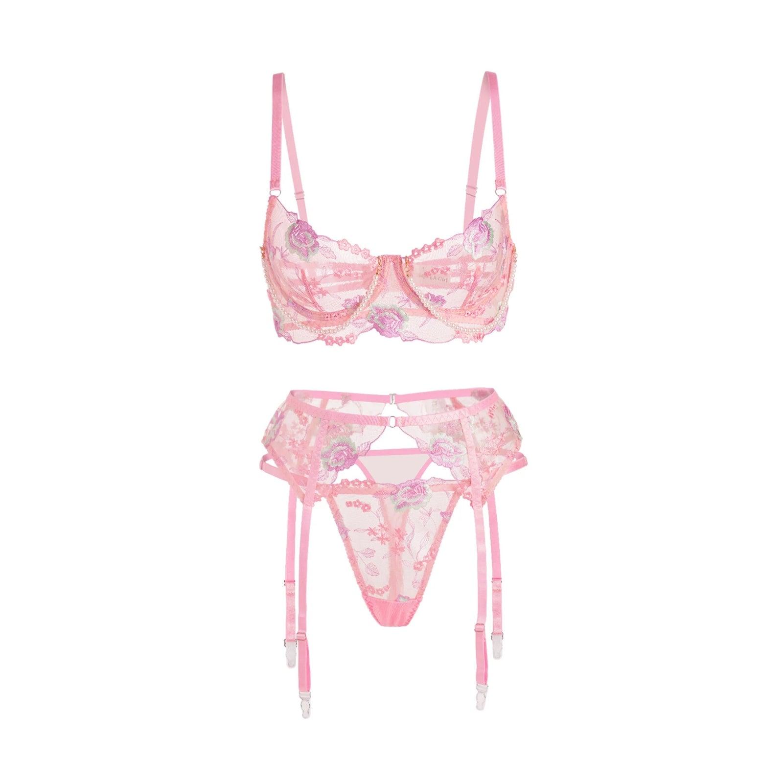 Floral Embroidery Pearl Lingerie – Elegant and Comfortable-Secret Slim Wear