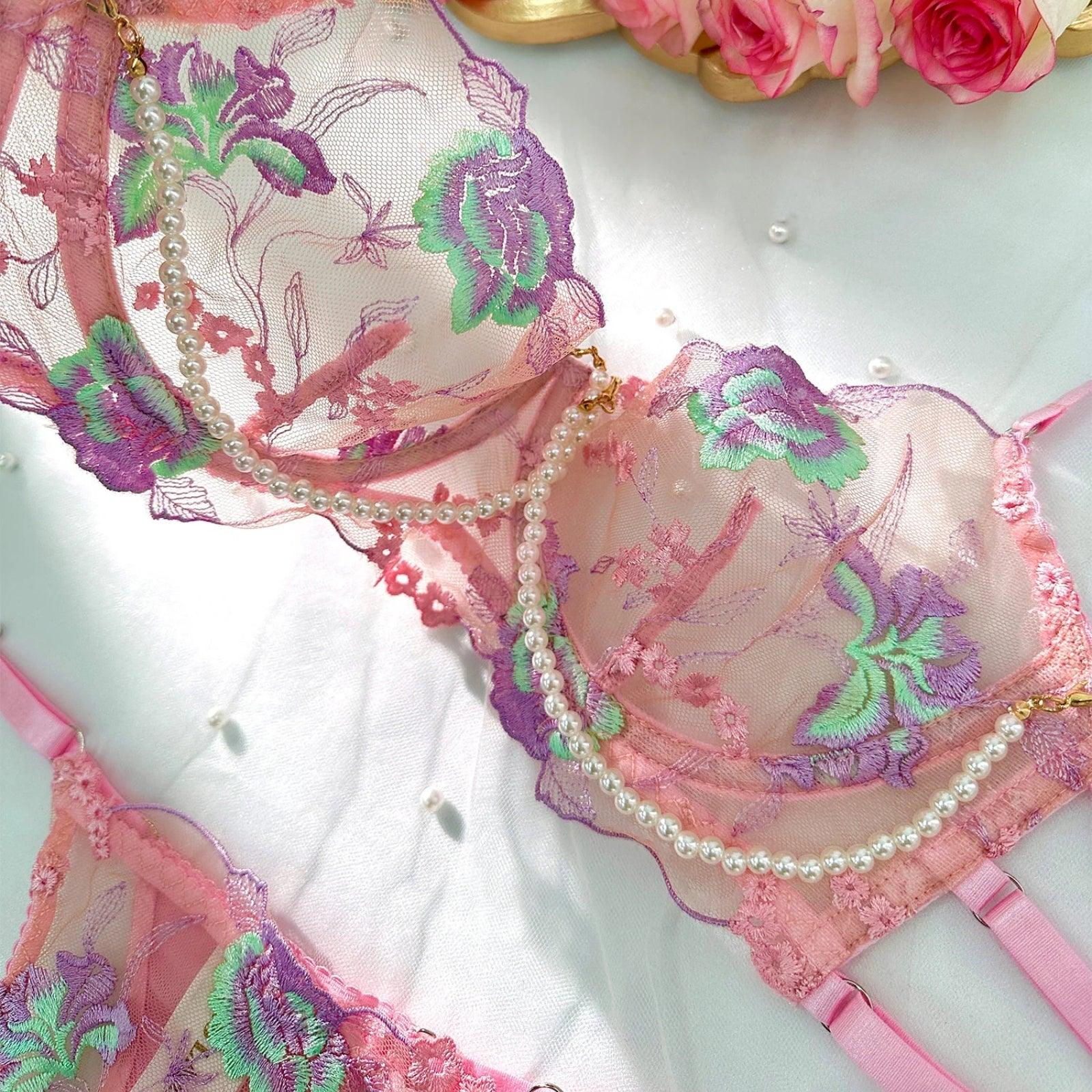 Floral Embroidery Pearl Lingerie – Elegant and Comfortable-Secret Slim Wear