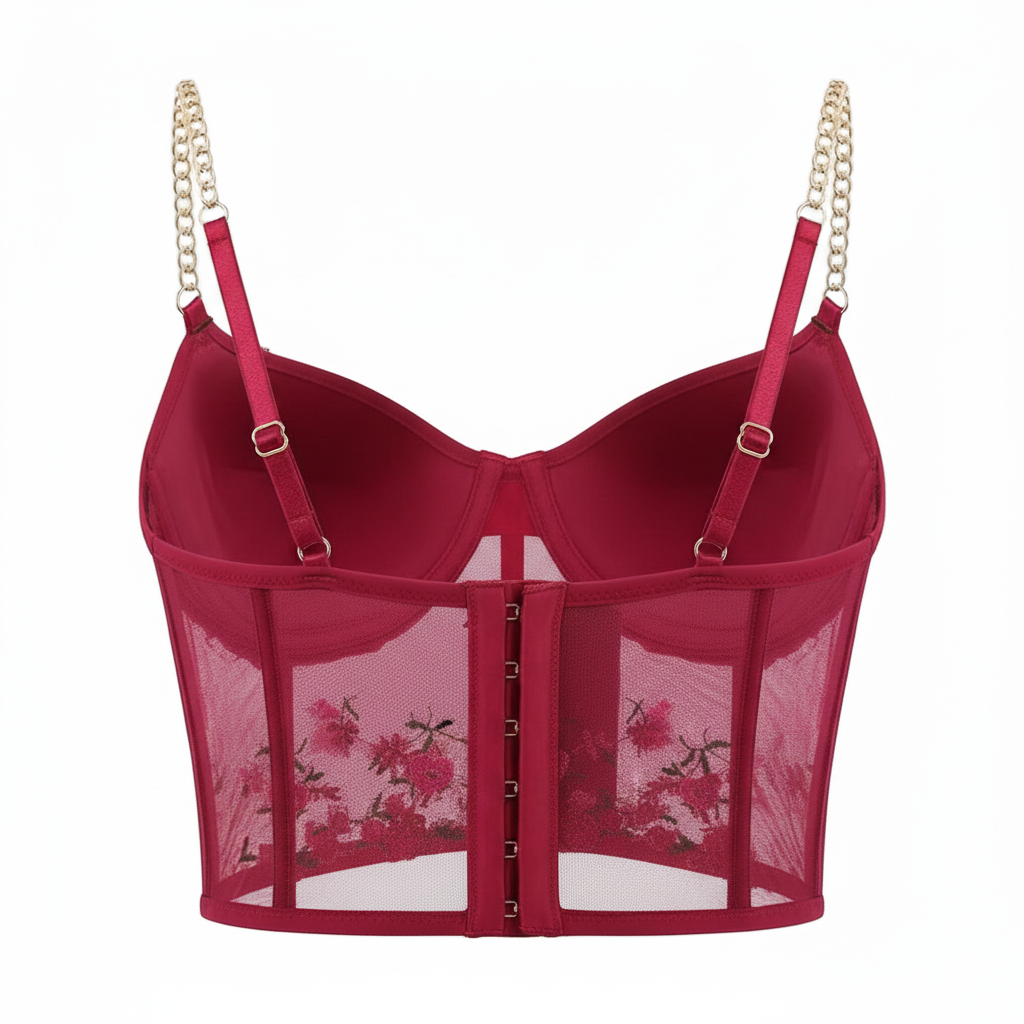 Mesh Sequin Floral Jacquard Corset Crop Top For Women