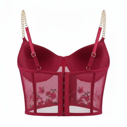 Mesh Sequin Floral Jacquard Corset Crop Top For Women