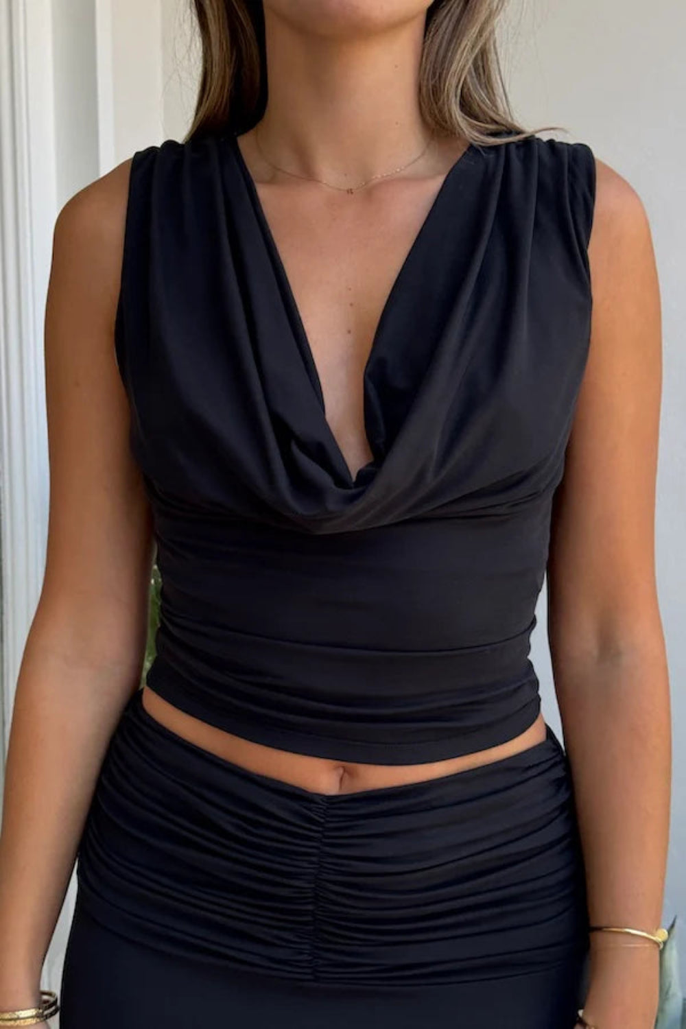 Multi-Way Draped Crop Top for Versatile Styling and Comfortable Fit-Secret Slim Wear