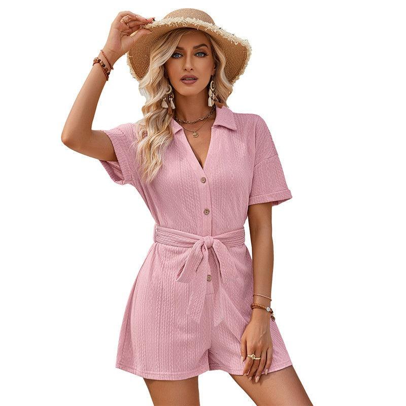 Comfy Short Sleeve Jumpsuit – Stylish Perfect for Casual Days-Secret Slim Wear