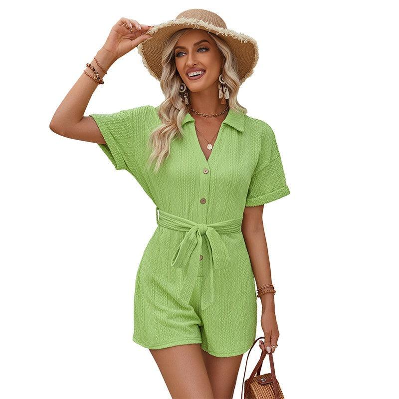 Comfy Short Sleeve Jumpsuit – Stylish Perfect for Casual Days-Secret Slim Wear