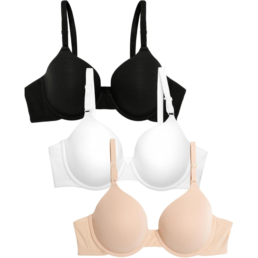 Pack Of 3 Cotton T Shirt Bra For Women With Smooth and Flexible Fit