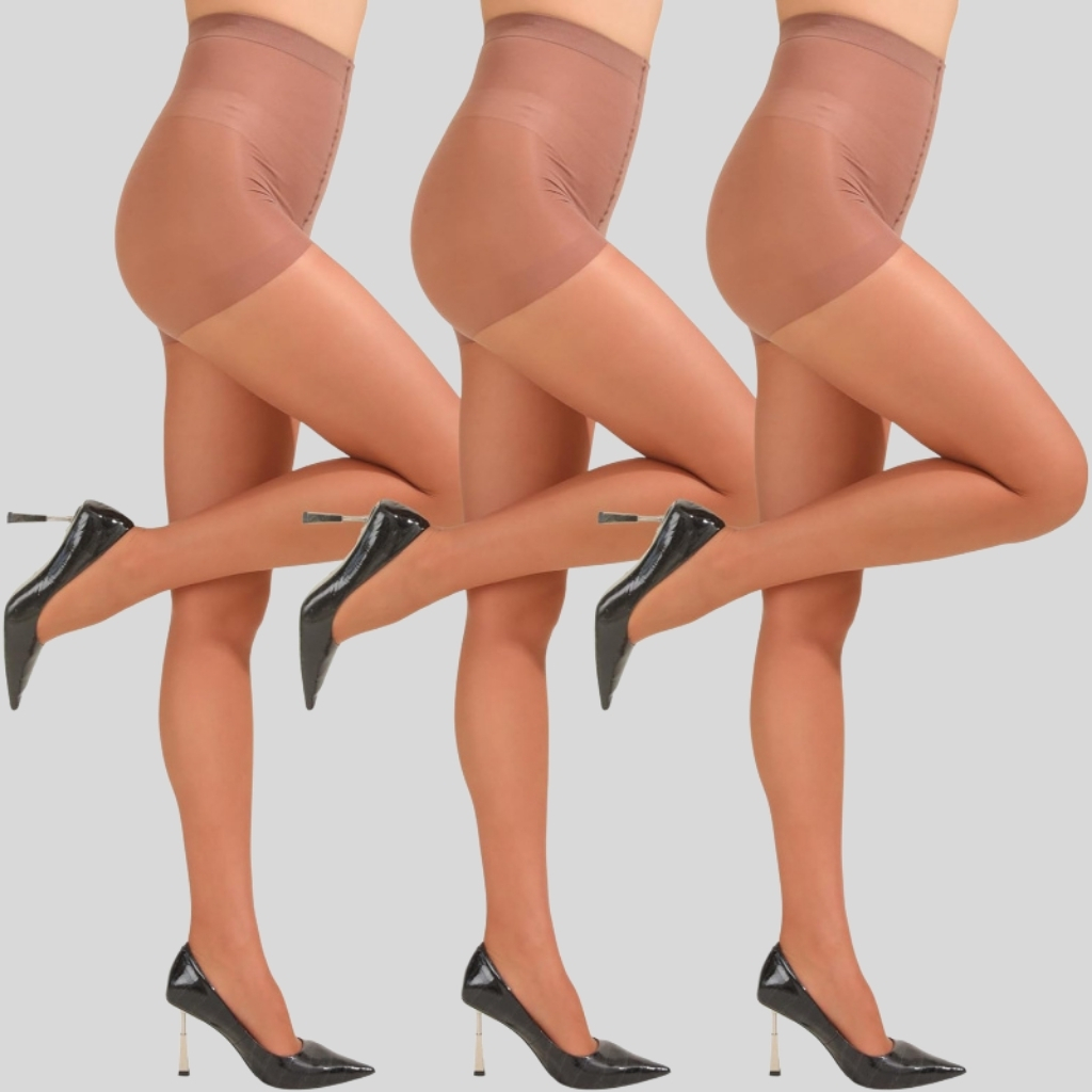 Pack Of 3 Women 20D Sheer Pantyhose With Control Top Support