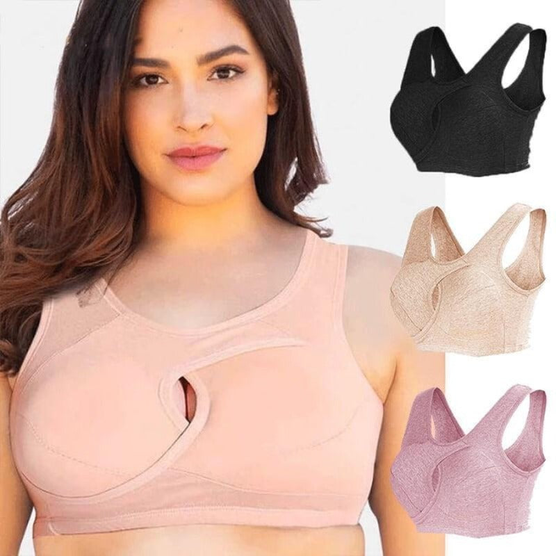 3 Pack Daisy Bras for Older Women Push Up No Underwire Full Coverage Lace Bra Convenient Front Closure Everyday Bras