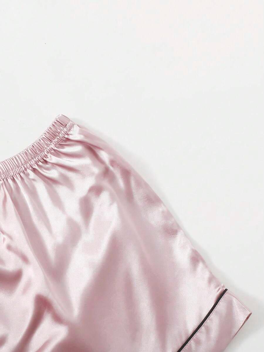 Contrast Binding Satin Pajamas – Comfortable Nightwear-Secret Slim Wear