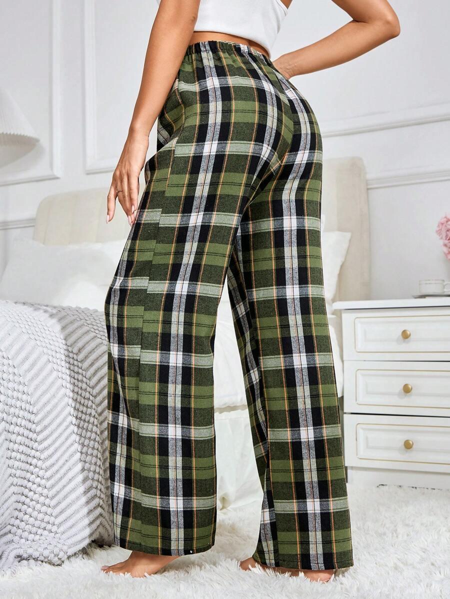 Plaid Print Pajama Pants – Cozy Loungewear with Bow Accent-Secret Slim Wear