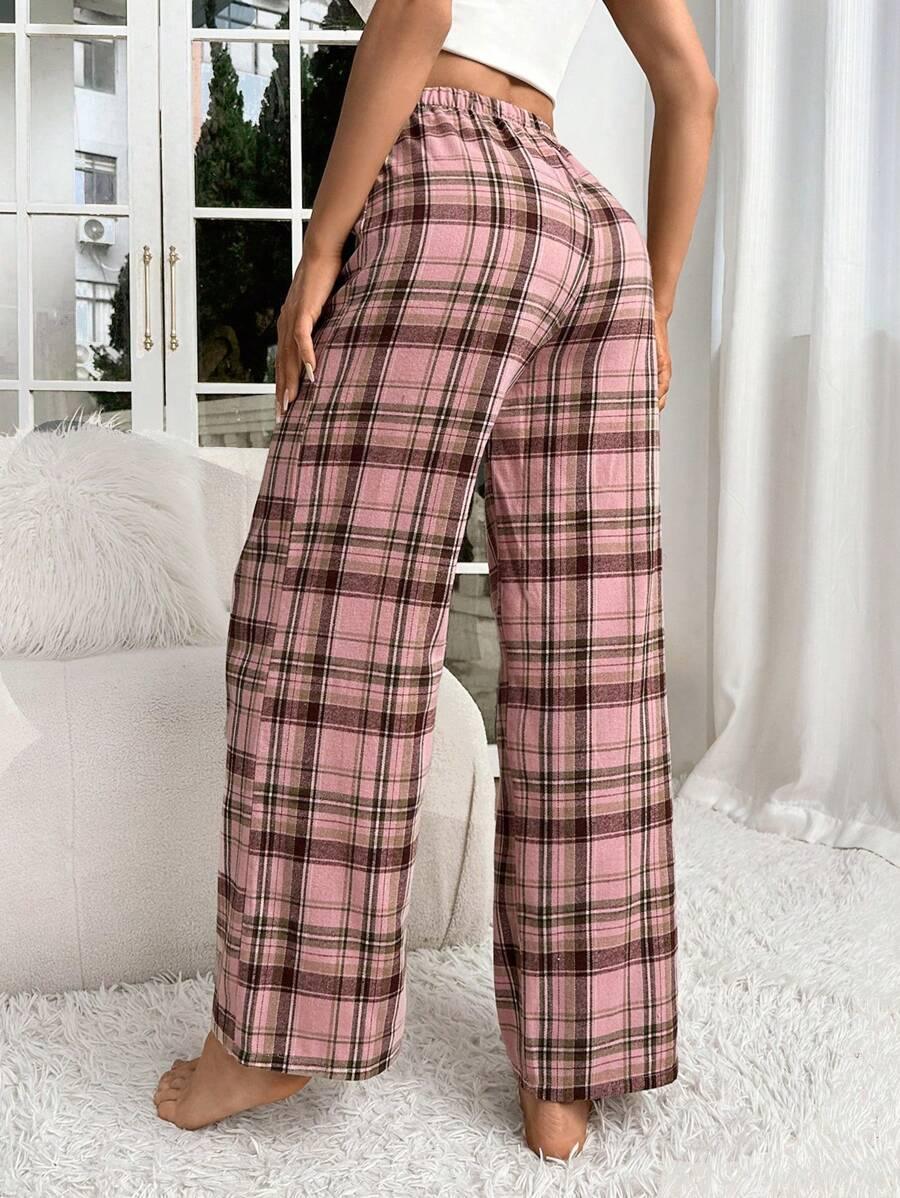 Plaid Print Pajama Pants – Cozy Loungewear with Bow Accent-Secret Slim Wear