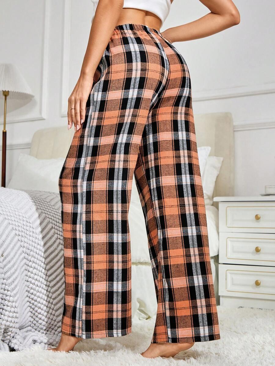 Plaid Print Pajama Pants – Cozy Loungewear with Bow Accent-Secret Slim Wear