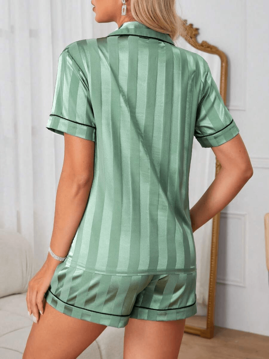 Lapel Collared Satin Set – Comfortable and Elegant Sleepwear-Secret Slim Wear