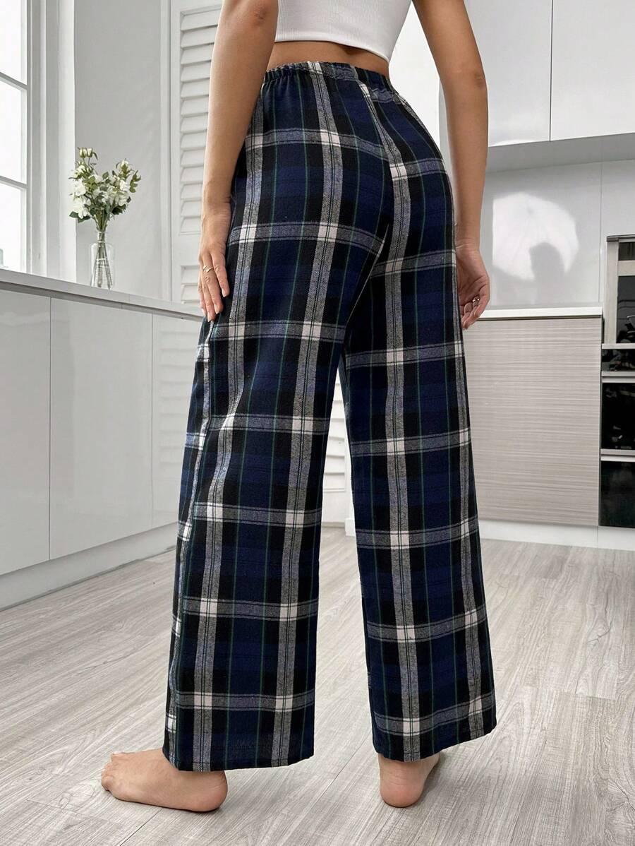 Plaid Print Pajama Pants – Cozy Loungewear with Bow Accent-Secret Slim Wear