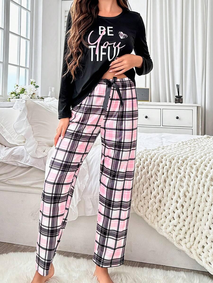 Top and Plaid Pajama Set – Cozy and Stylish Loungewear-Secret Slim Wear