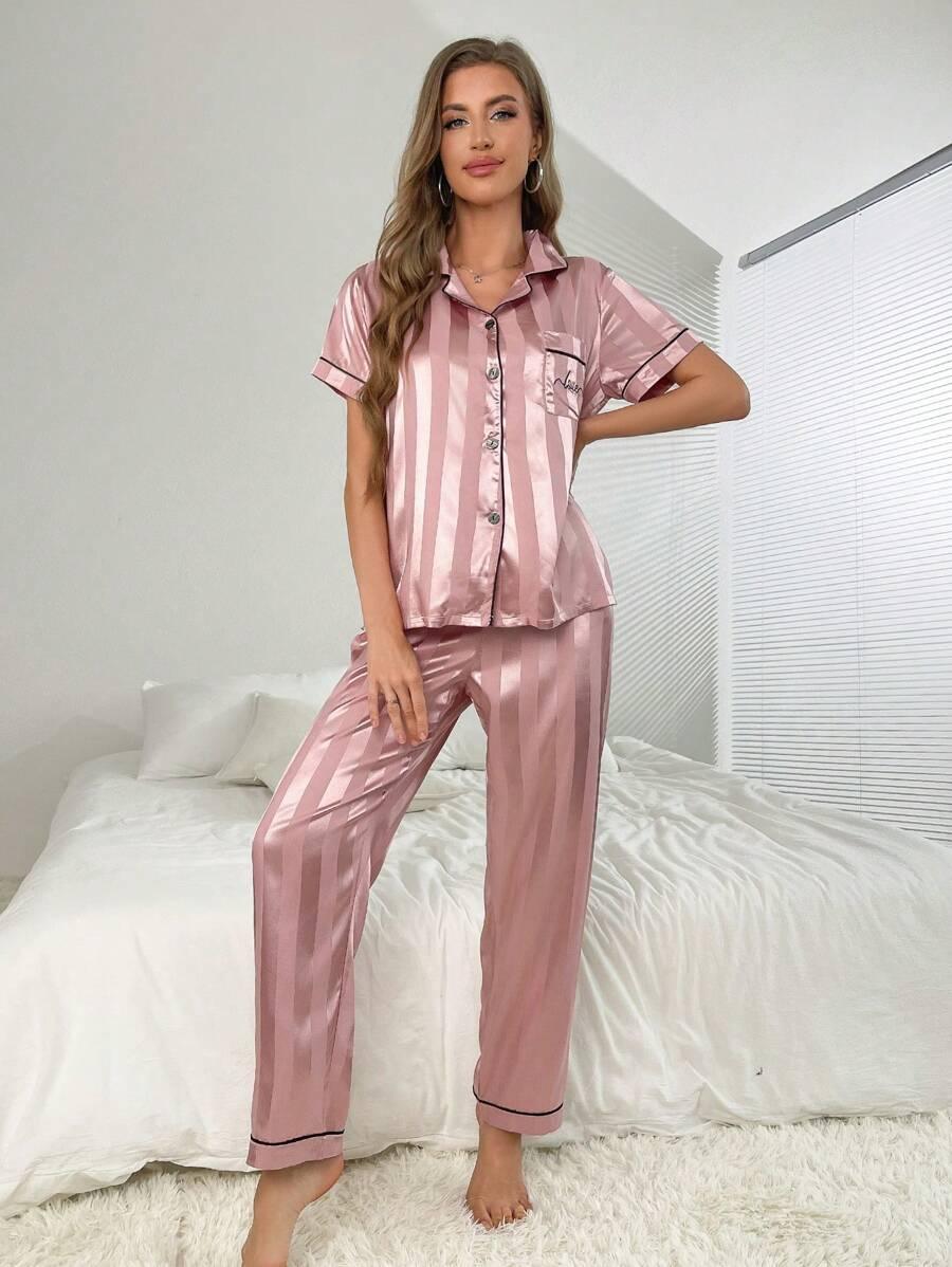 Stripe Jacquard Pajama Set – Elegant And Comfortable Loungewear-Secret Slim Wear