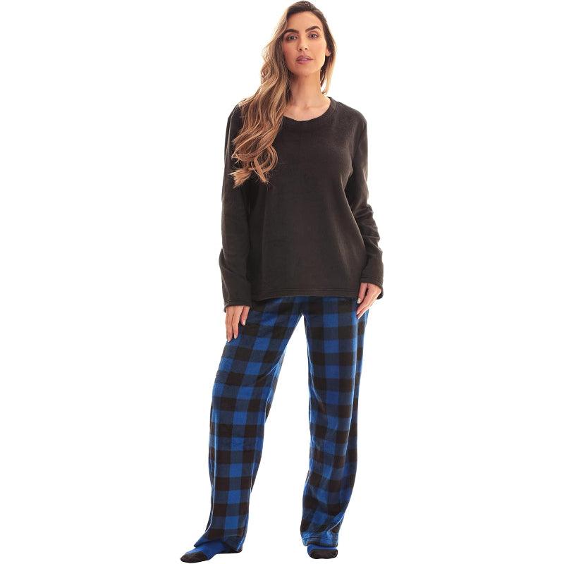 Plaid Pattern Pajama Set – Cozy Cotton Lounge Set with Matching Socks-Secret Slim Wear