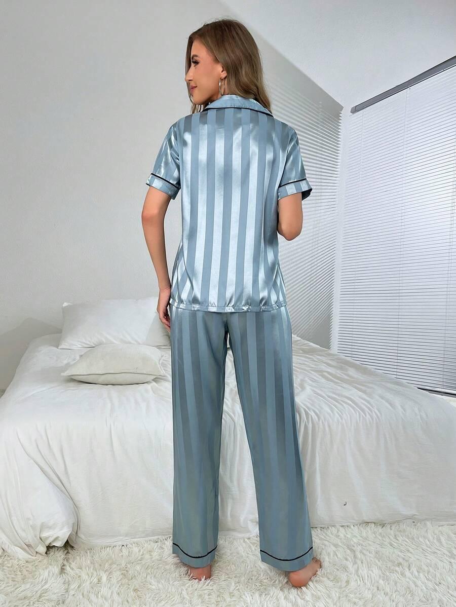 Stripe Jacquard Pajama Set – Elegant And Comfortable Loungewear-Secret Slim Wear
