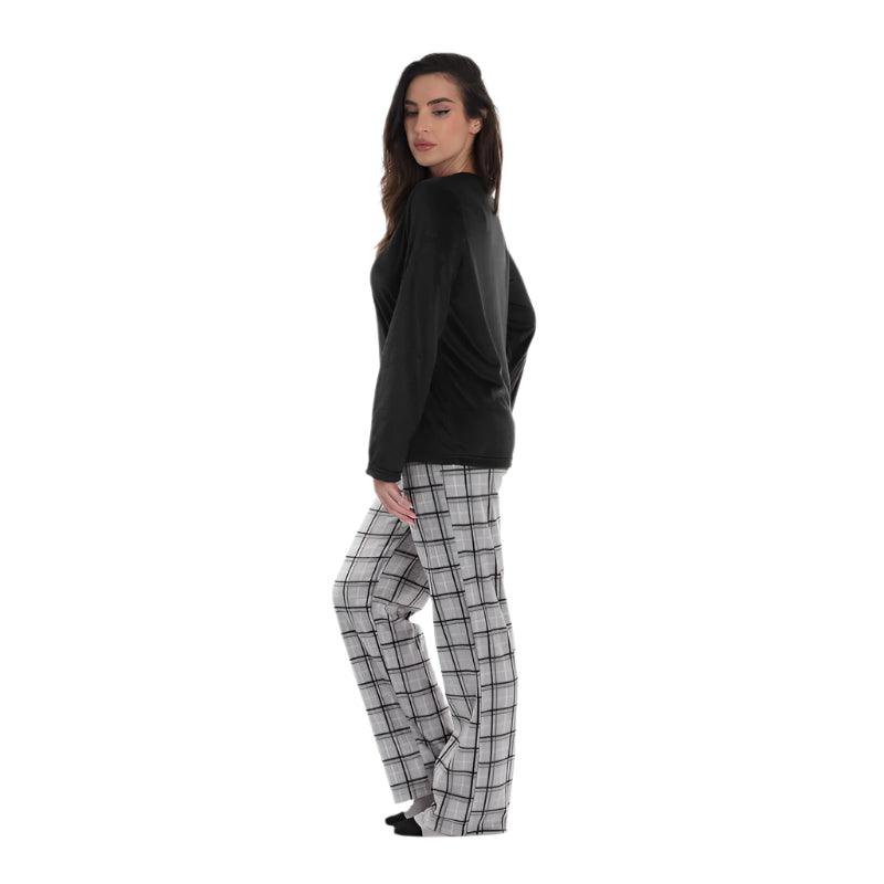 Plaid Pattern Pajama Set – Cozy Cotton Lounge Set with Matching Socks-Secret Slim Wear
