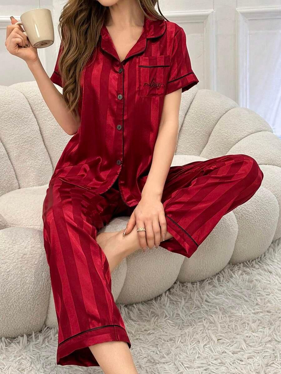 Stripe Jacquard Pajama Set – Elegant And Comfortable Loungewear-Secret Slim Wear