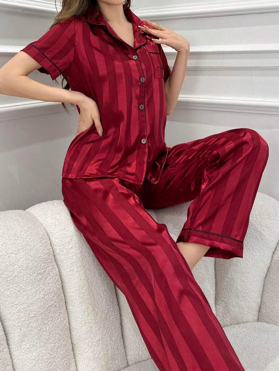 Stripe Jacquard Pajama Set – Elegant And Comfortable Loungewear-Secret Slim Wear