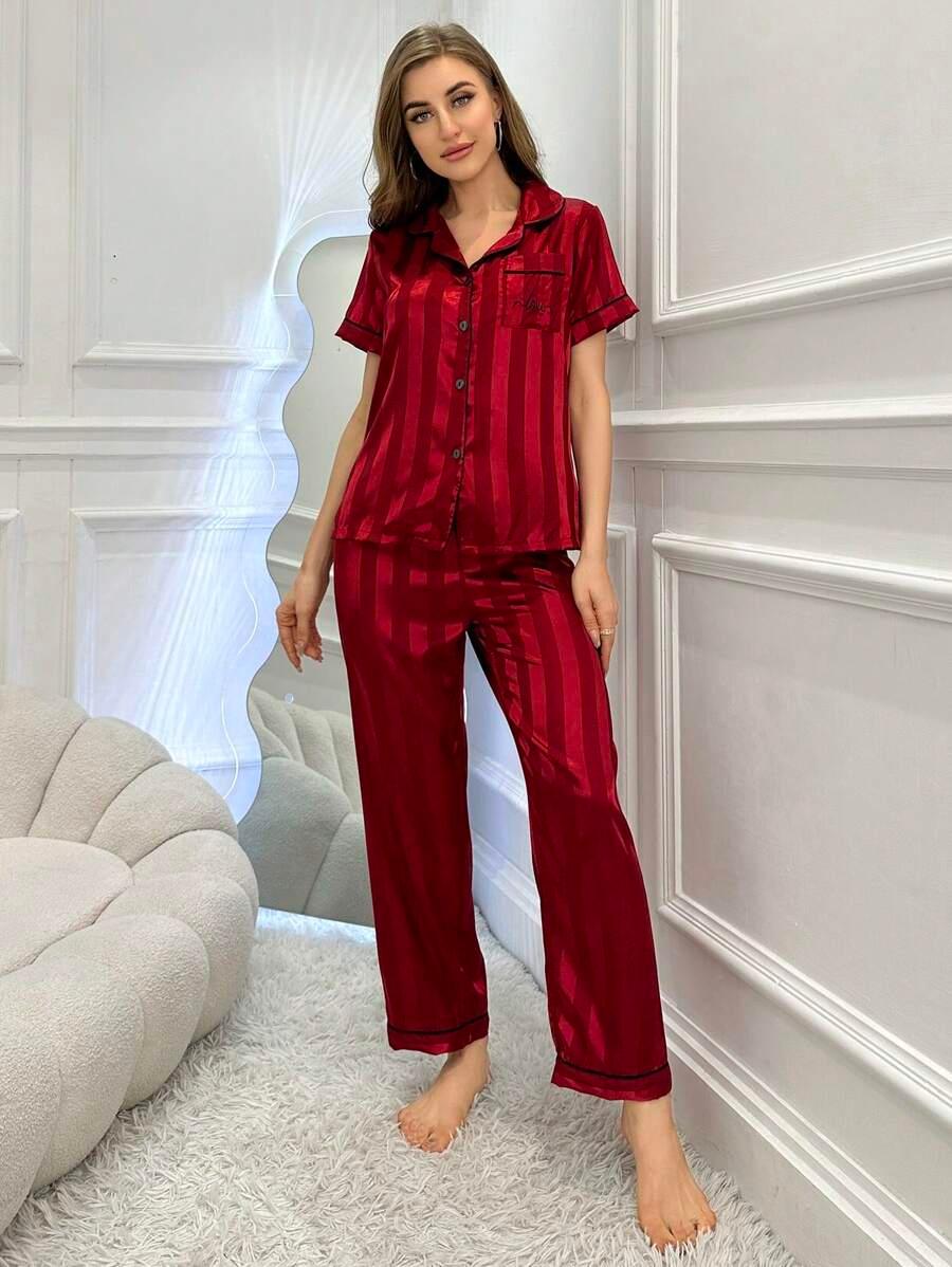 Stripe Jacquard Pajama Set – Elegant And Comfortable Loungewear-Secret Slim Wear