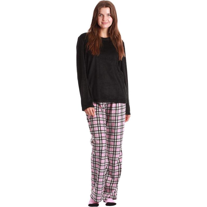 Plaid Pattern Pajama Set – Cozy Cotton Lounge Set with Matching Socks-Secret Slim Wear