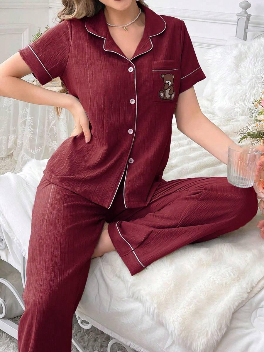 Embroidery Teddy Bear Pajama Set – Fun And Comfortable Loungewear-Secret Slim Wear