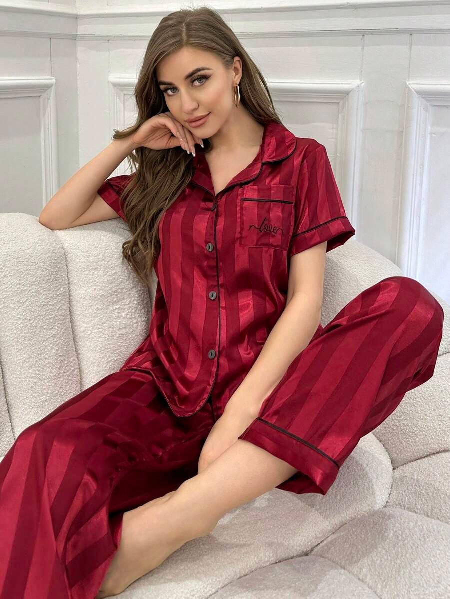 Stripe Jacquard Pajama Set – Elegant And Comfortable Loungewear-Secret Slim Wear