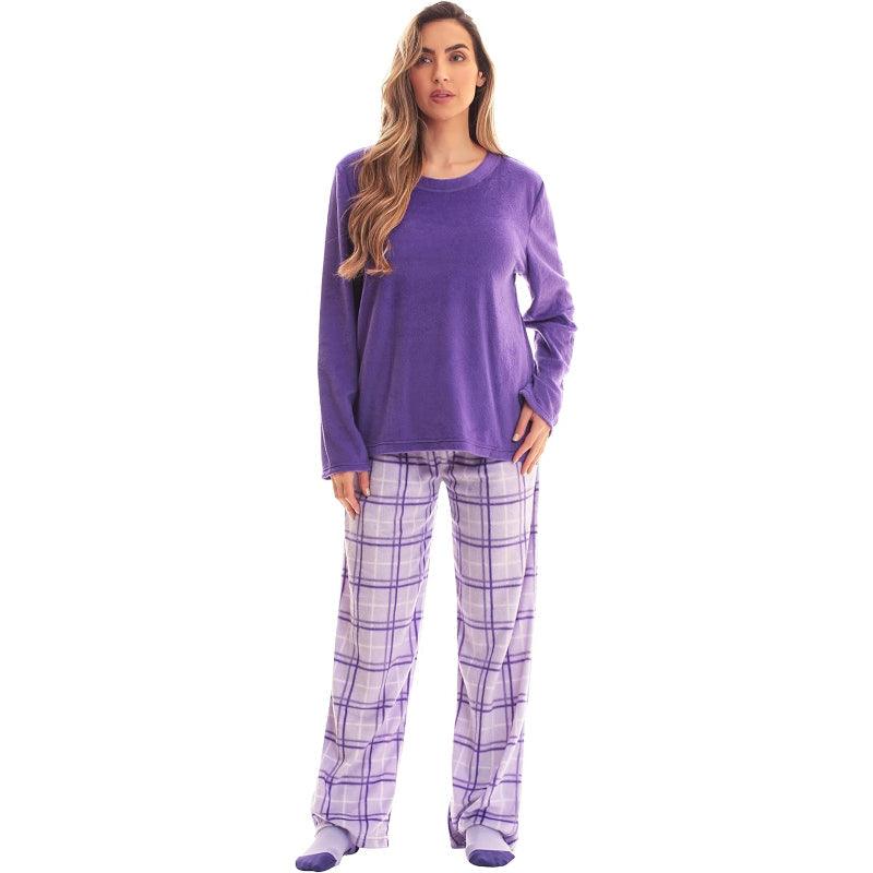 Plaid Pattern Pajama Set – Cozy Cotton Lounge Set with Matching Socks-Secret Slim Wear