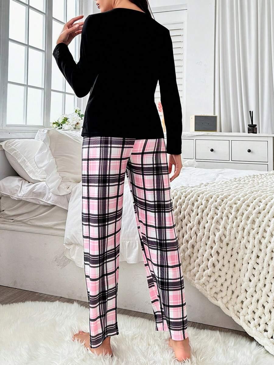 Top and Plaid Pajama Set – Cozy and Stylish Loungewear-Secret Slim Wear