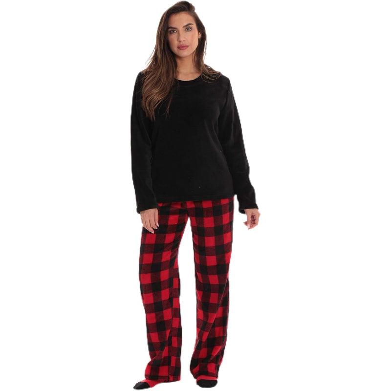 Plaid Pattern Pajama Set – Cozy Cotton Lounge Set with Matching Socks-Secret Slim Wear