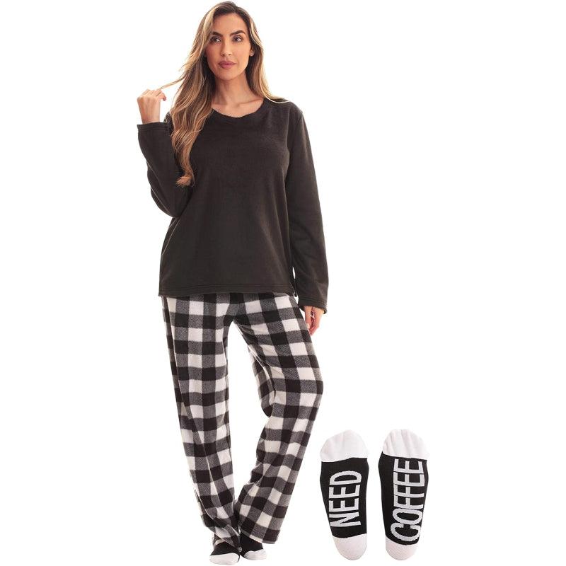 Plaid Pattern Pajama Set – Cozy Cotton Lounge Set with Matching Socks-Secret Slim Wear