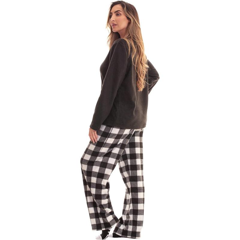 Plaid Pattern Pajama Set – Cozy Cotton Lounge Set with Matching Socks-Secret Slim Wear