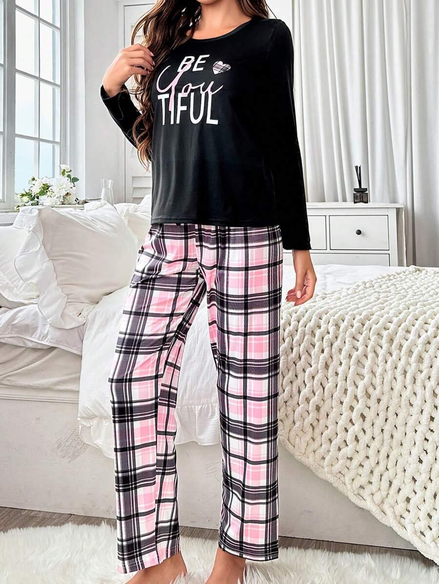 Top and Plaid Pajama Set – Cozy and Stylish Loungewear-Secret Slim Wear