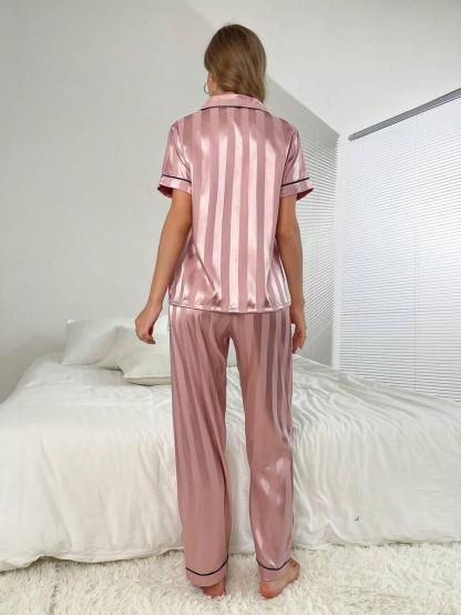 Stripe Jacquard Pajama Set – Elegant And Comfortable Loungewear-Secret Slim Wear