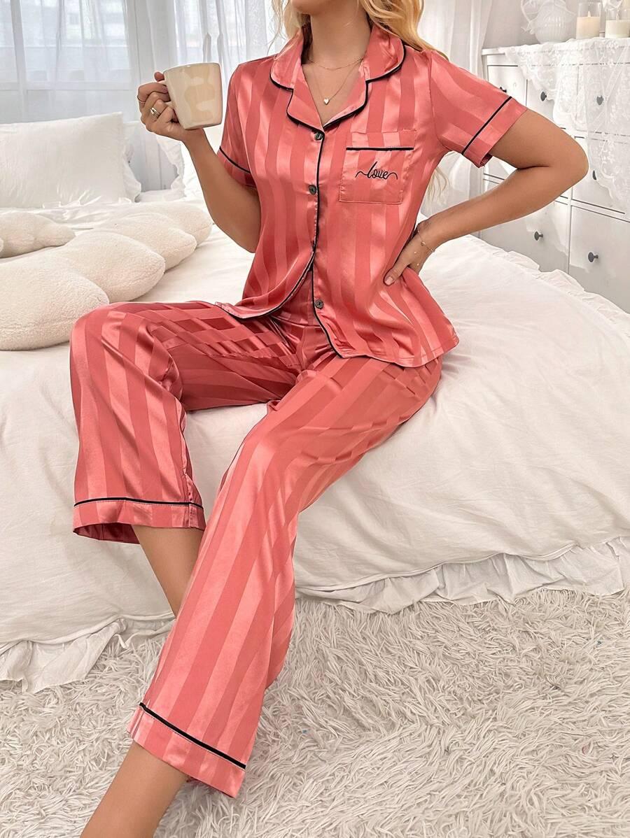 Stripe Jacquard Pajama Set – Elegant And Comfortable Loungewear-Secret Slim Wear