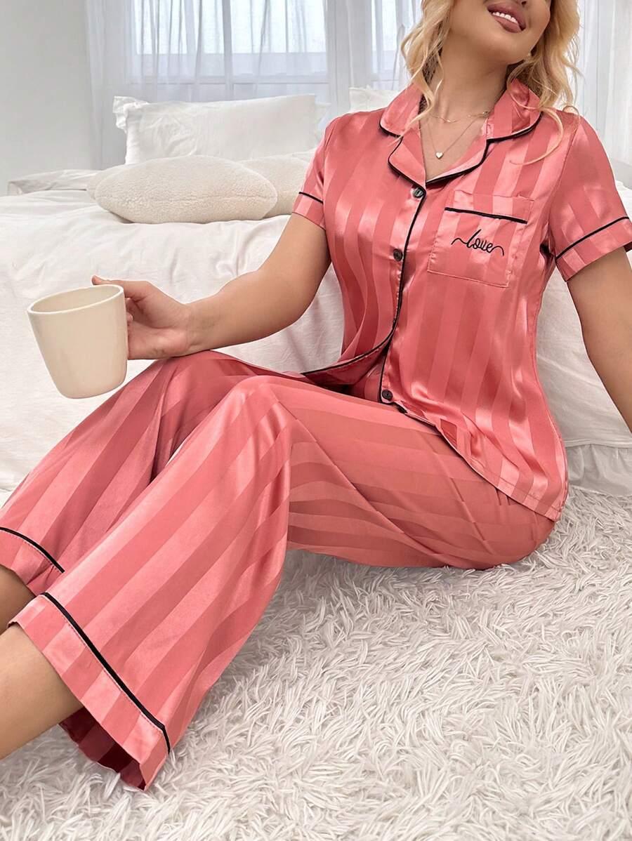 Stripe Jacquard Pajama Set – Elegant And Comfortable Loungewear-Secret Slim Wear