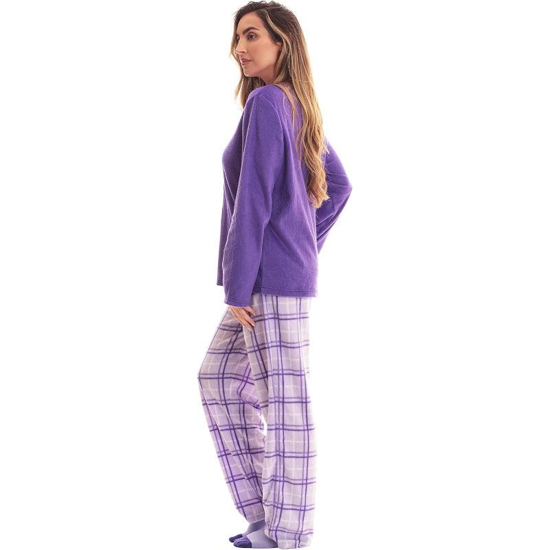 Plaid Pattern Pajama Set – Cozy Cotton Lounge Set with Matching Socks-Secret Slim Wear