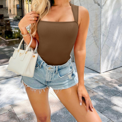 Ribbed Square Hem Bodysuit-Secret Slim Wear