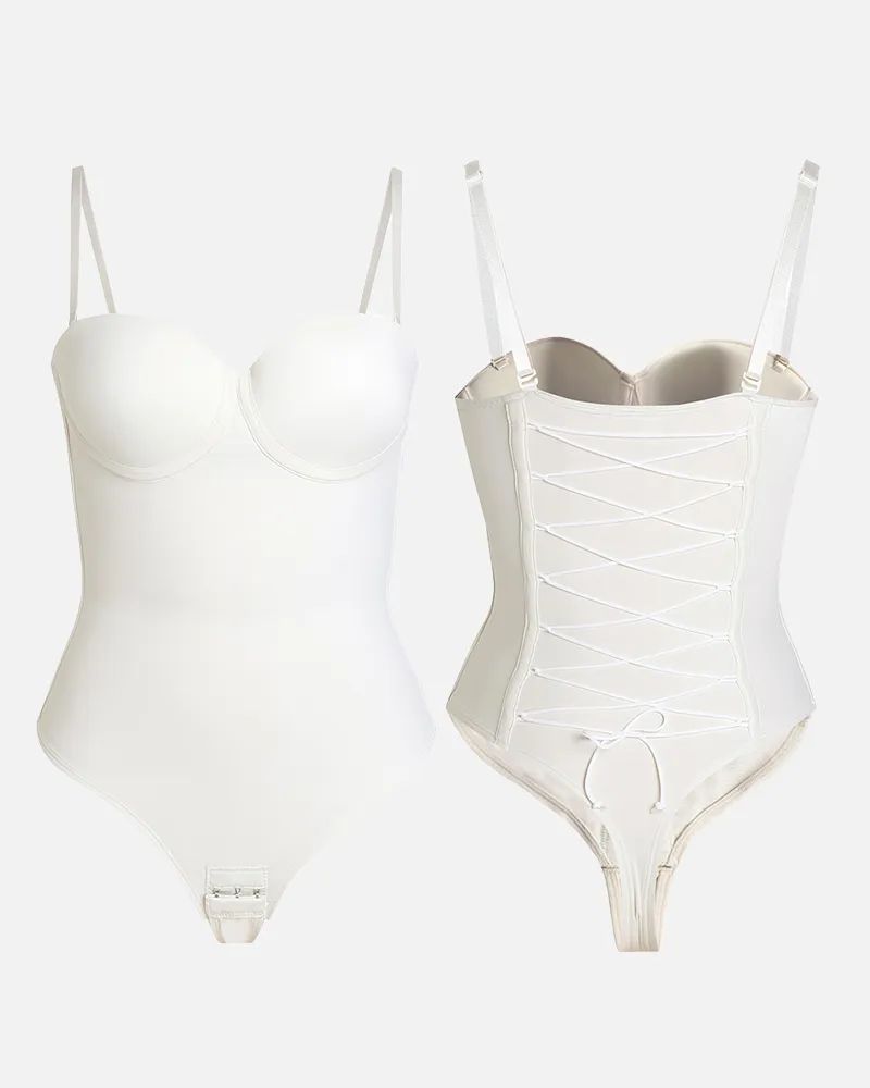 Back Lace-up Bodysuit Thong Seamless Shapewear