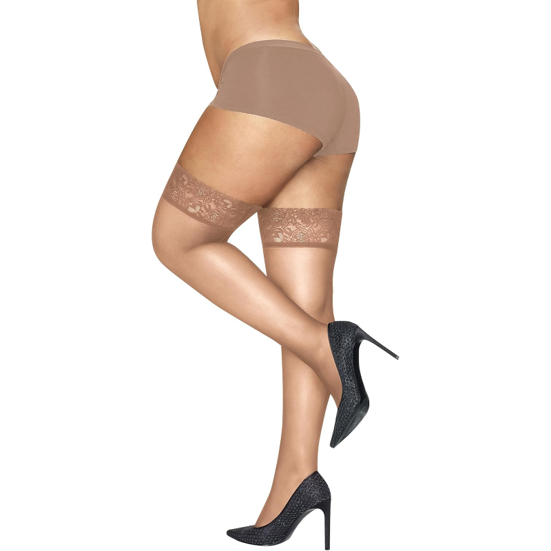 Sheer Toe Thigh Highs with Silky Finish And Lace Top