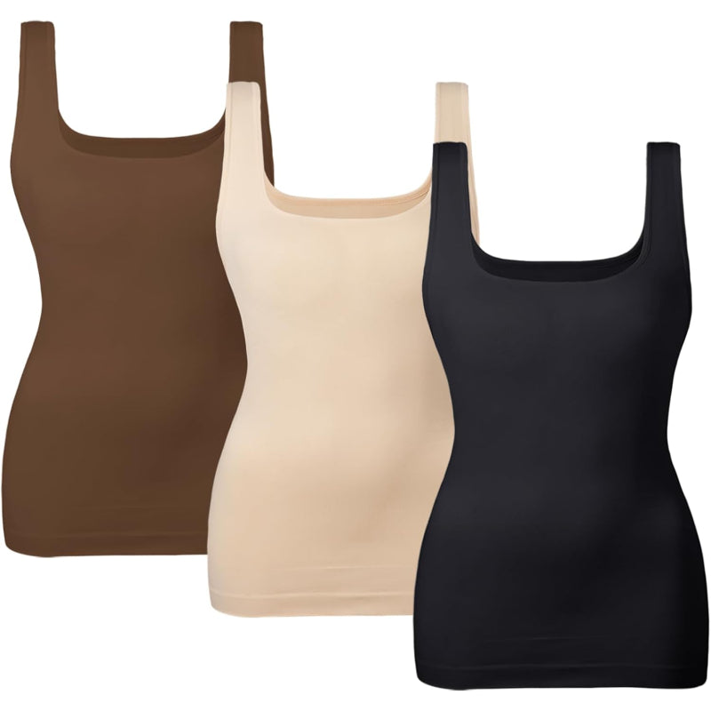 3 Pack Tummy Control Tank Top for Seamless Shaping and Support-Secret Slim Wear