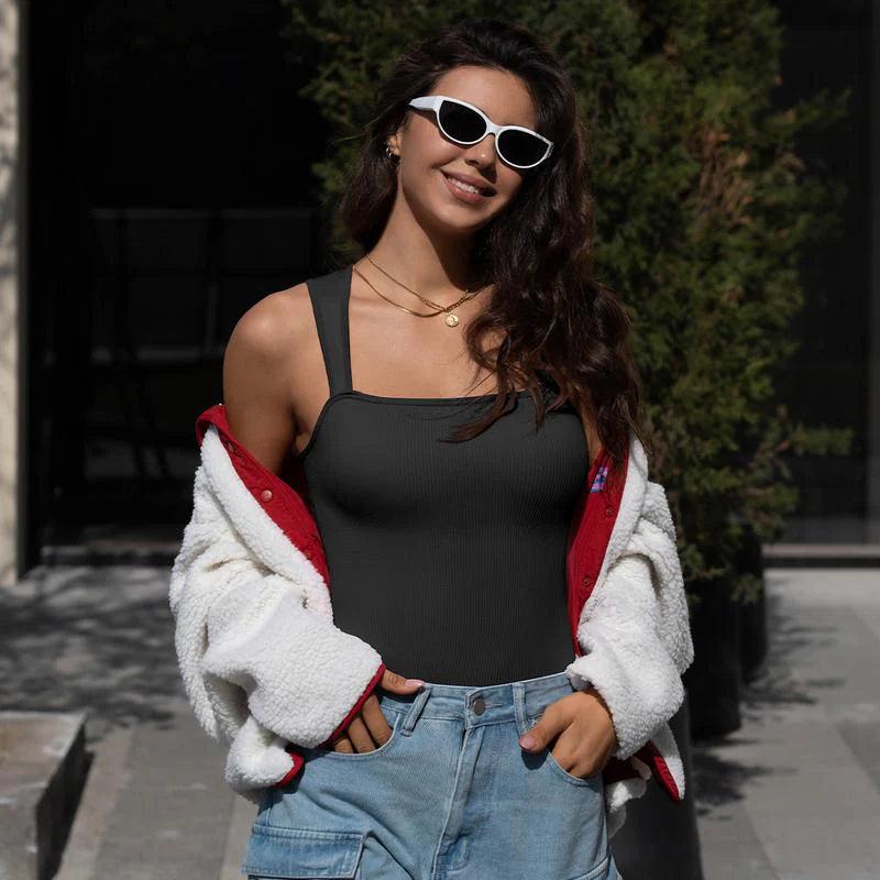 Ribbed Square Neck Bodysuit – Sleek Fit for Effortless Style-Secret Slim Wear