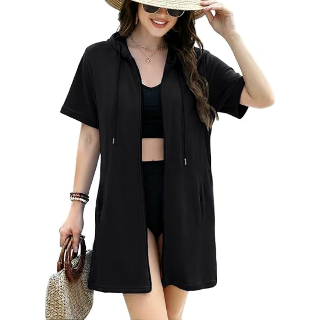 Bathing Swimsuit With Cover Up Towel Robe For Women 