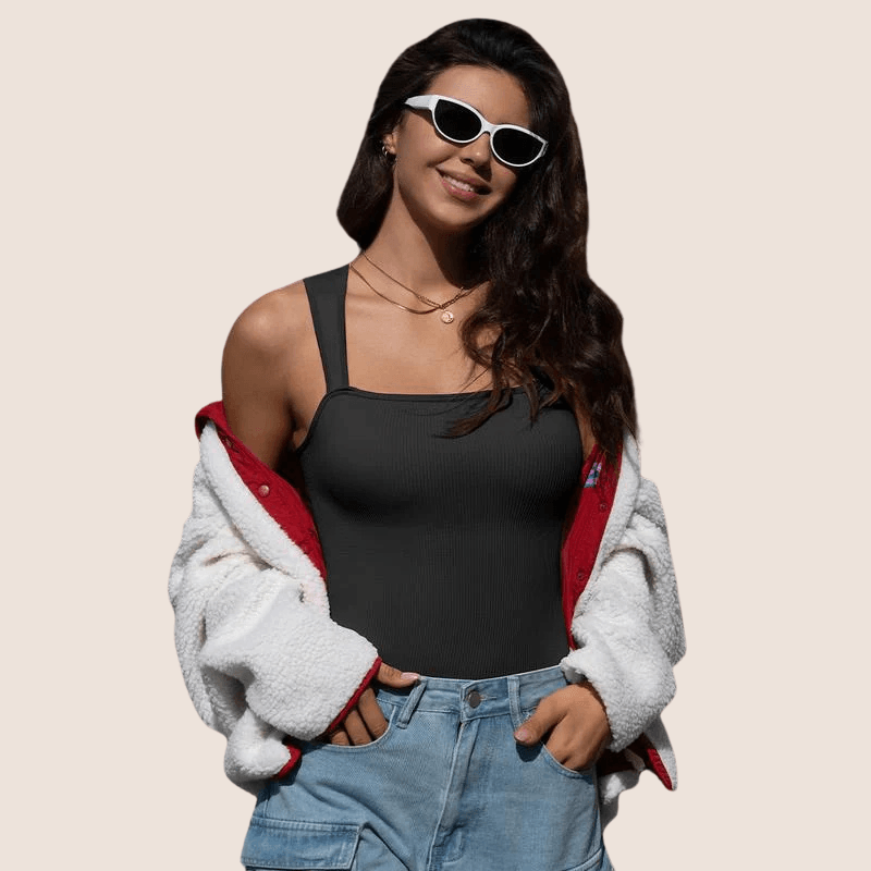 Ribbed Square Neck Bodysuit – Sleek Fit for Effortless Style-Secret Slim Wear