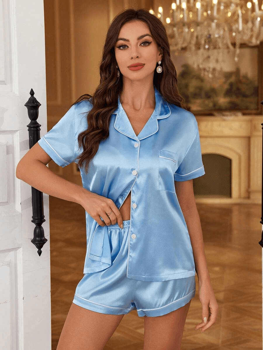 Button Front Pajama Set – Elegant and Comfortable Pajama Set-Secret Slim Wear