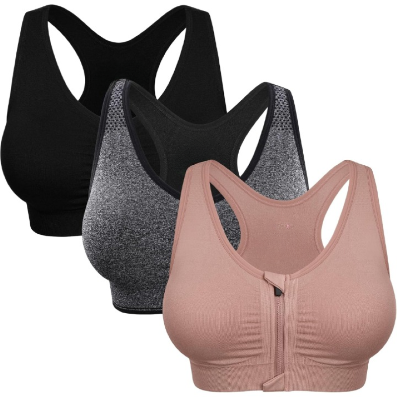 Wireless Sports Bra For Women With Zipper Front for Yoga And Movement