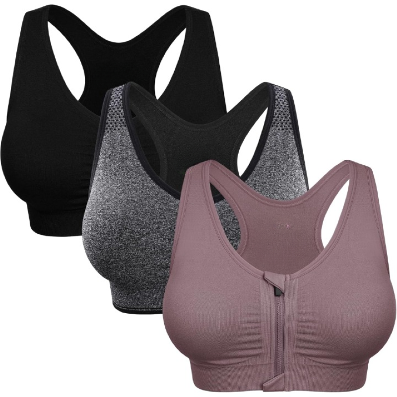 Wireless Sports Bra For Women With Zipper Front for Yoga And Movement