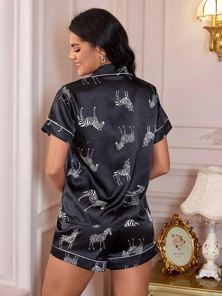 Printed Satin Pajama Set – Elegant And Comfortable Loungewear-Secret Slim Wear